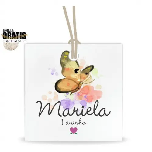 Tag infantil quadrada borboleta