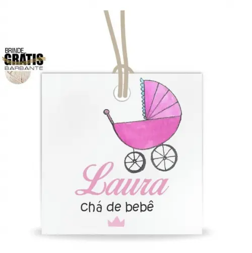 Tag infantil quadrada carrinho bebê menina