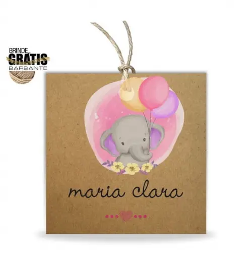 Tag infantil quadrada elefantinho