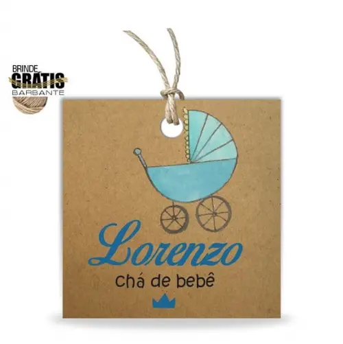 Tag infantil quadrada carrinho bebê menino