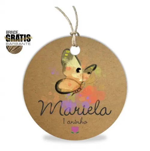 Tag infantil redonda borboleta