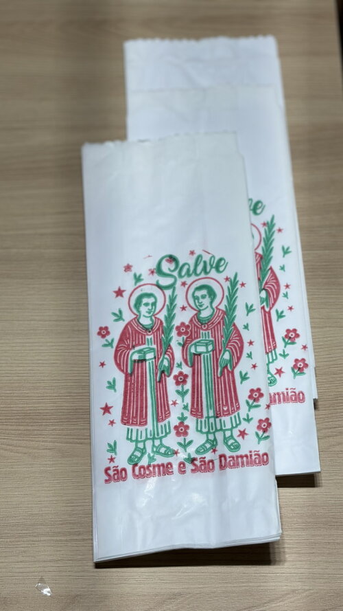 Saquinho de Papel Cosme e Damião Branco 200 un + 200 Santinhos d