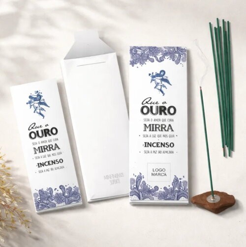 Lembrancinha Religiosa Kit Incenso Querubim Anjo Azul Kraft - 24 