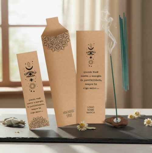 Kit Incenso Personalizado Místico Olho Mandala Branco Mimo - 24u