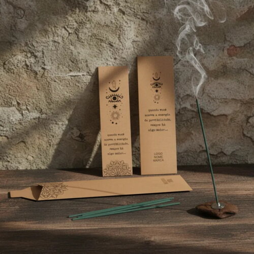 Kit Incenso Personalizado Místico Olho Mandala Branco Mimo - 24u