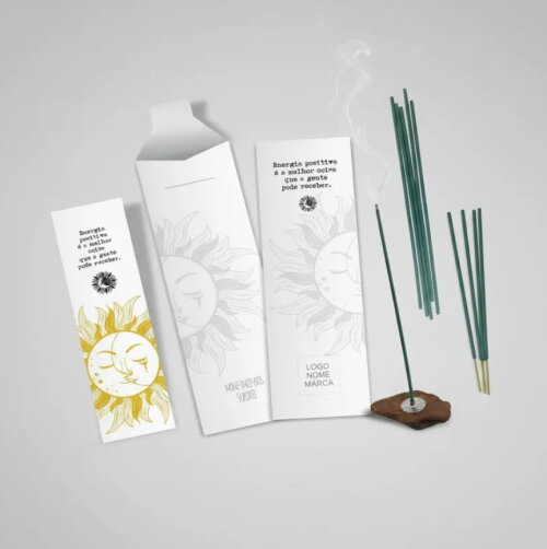 Kit Incenso Personalizado Místico Sol e Lua Branco Mimo - 24un