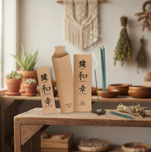 Kit Incenso Personalizado Ideograma Oriental Felicidade Branco - 