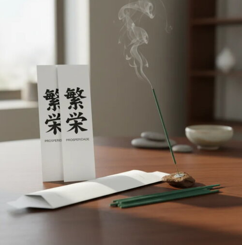 Kit Incenso Personalizado Ideograma Oriental Felicidade Branco - 