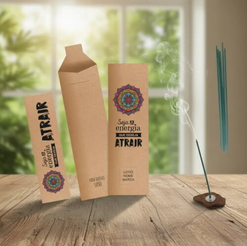 Kit Incenso Personalizado Mandala Colorida Mimo Branco - 24un