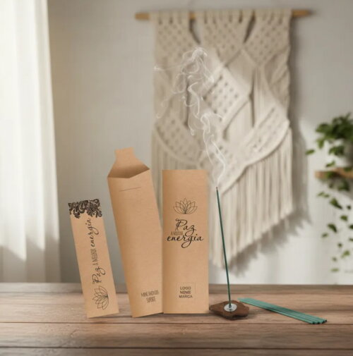 Kit Incenso Personalizado Flor de Lótus Renda Kraft Mimo - 24un