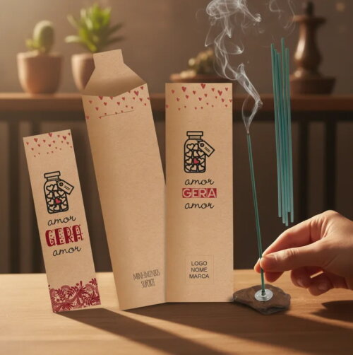 Kit Incenso Personalizado Místico Sol e Lua Branco Mimo - 24un