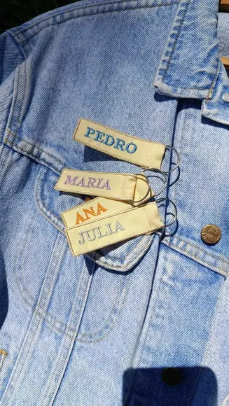 3 Etiquetas Identificação Bordada Chaveiro com Nome