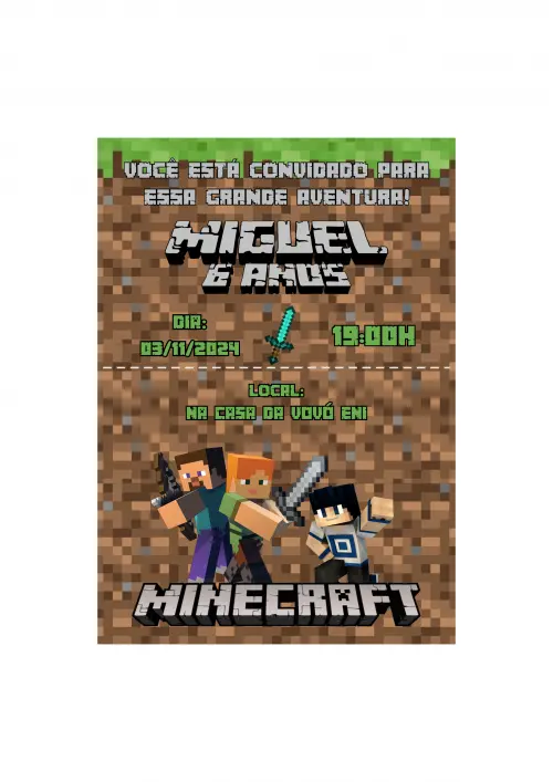 Convite Digital Minecraft