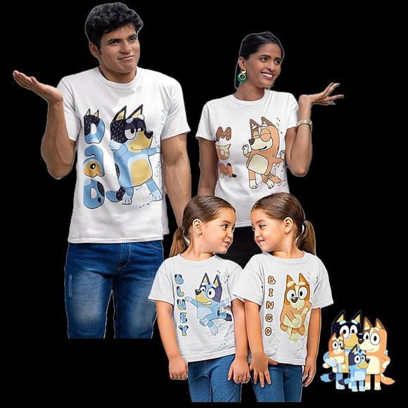 Camiseta Bluey Kit Família 4 Unidades-
