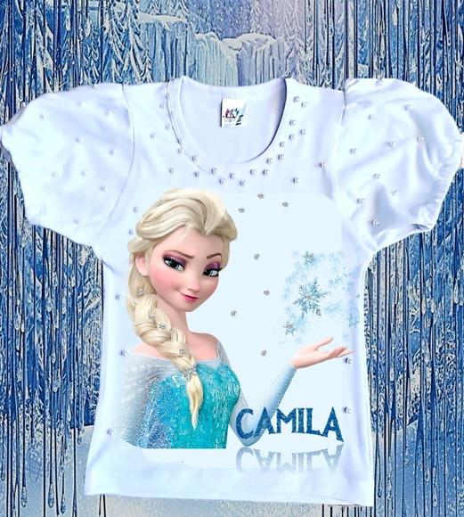 Camiseta Frozen Luxo com Strass e Pérolas