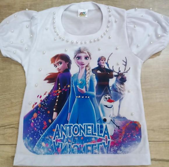 Camiseta Frozen Luxo com Strass e Pérolas