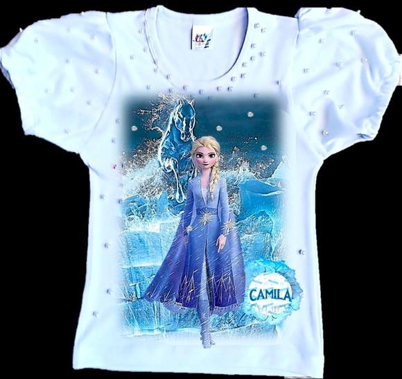 Camiseta Frozen Luxo com Strass e Pérolas