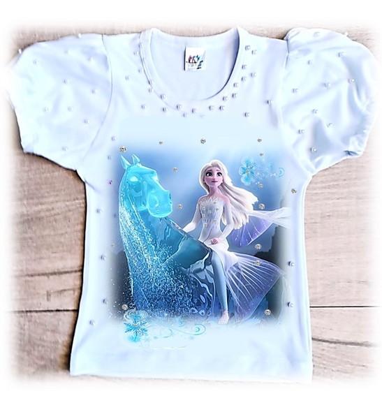 Camiseta Frozen Luxo com Strass e Pérolas
