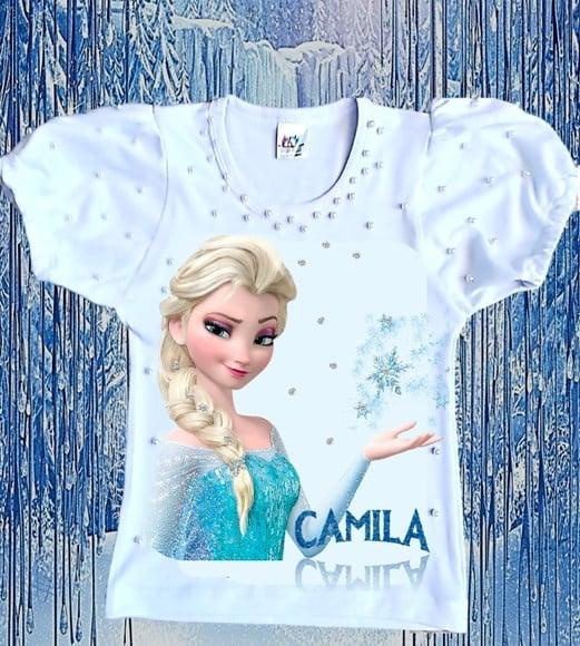 Camiseta Frozen Luxo com Strass e Pérolas