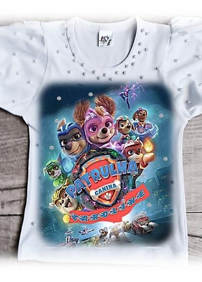 Camiseta Patrulha Canina Skye Luxo com Strass e Pérolas
