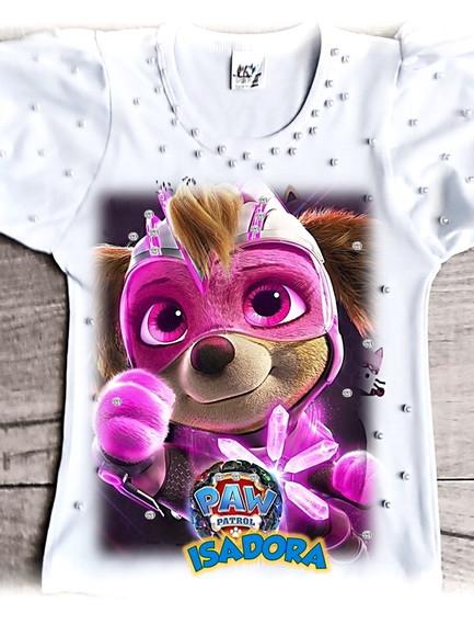 Camiseta Patrulha Canina Skye Luxo com Strass e Pérolas