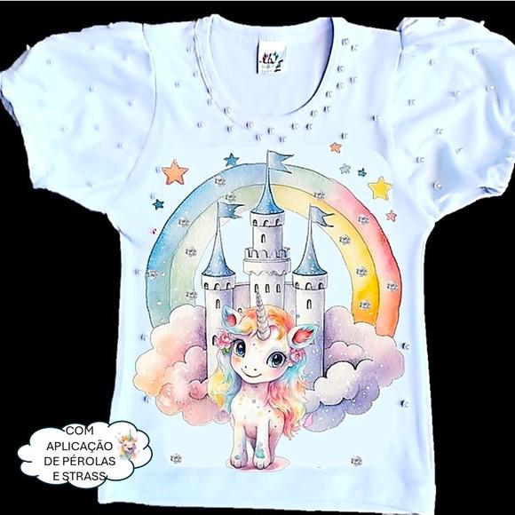 Camiseta Personalizada Unicórnio Luxo com Strass e Pérolas