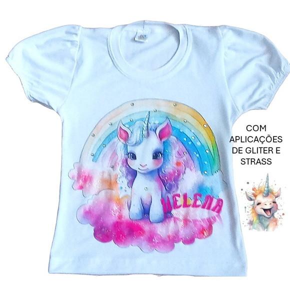 Camiseta Personalizada Unicórnio Luxo com Strass e Pérolas
