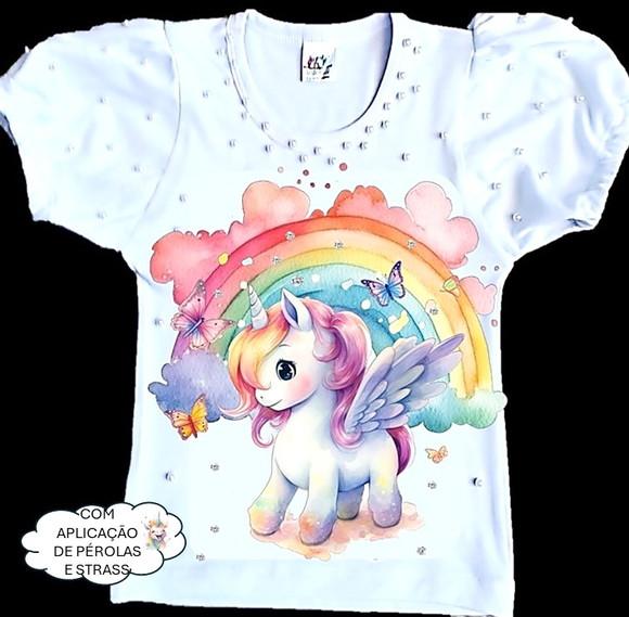 Camiseta Personalizada Unicórnio Luxo com Strass e Pérolas
