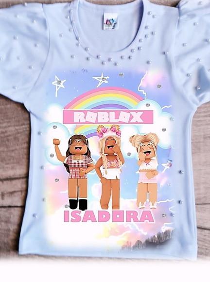Camiseta Roblox Menina com Strass e Pérolas Luxo