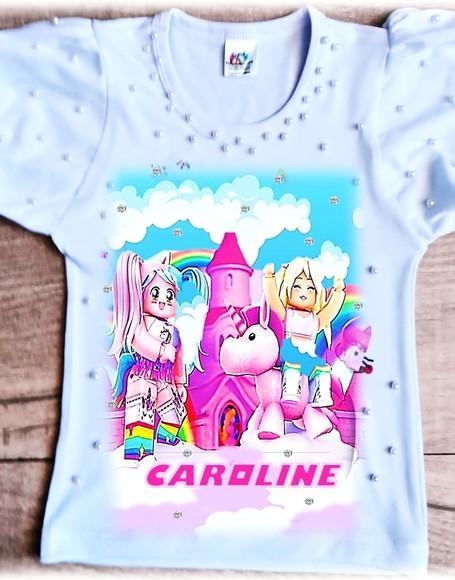 Camiseta Roblox Menina com Strass e Pérolas Luxo