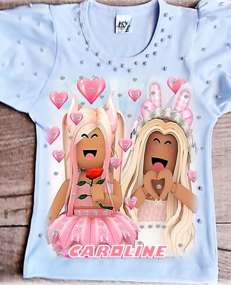 Camiseta Roblox Menina com Strass e Pérolas Luxo