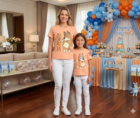 Kit Camiseta Bluey 2 Unidades 1 Adulto e 1 Infantil
