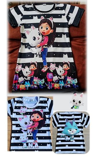 Kit Casa Mágica da Gabby 1 Vestido, 2 Camiseta Adult 1 Infa