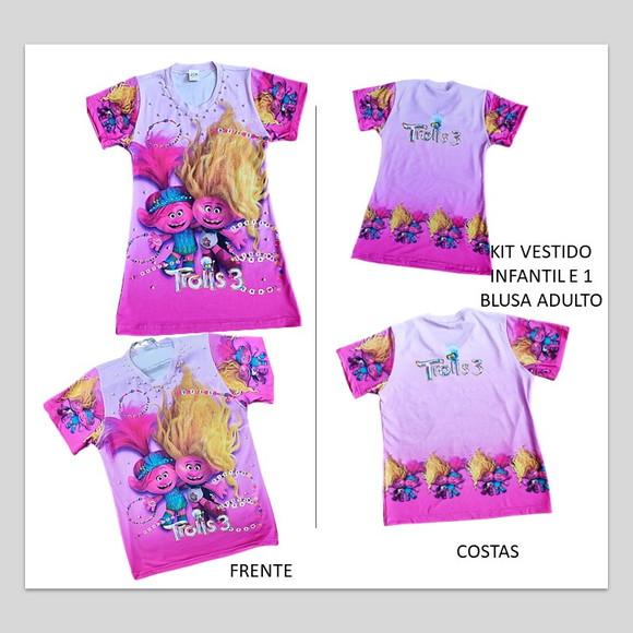 Kit Vestido e Blusa Trolls 3 Strass e Pérolas 1inf E1 Adulto