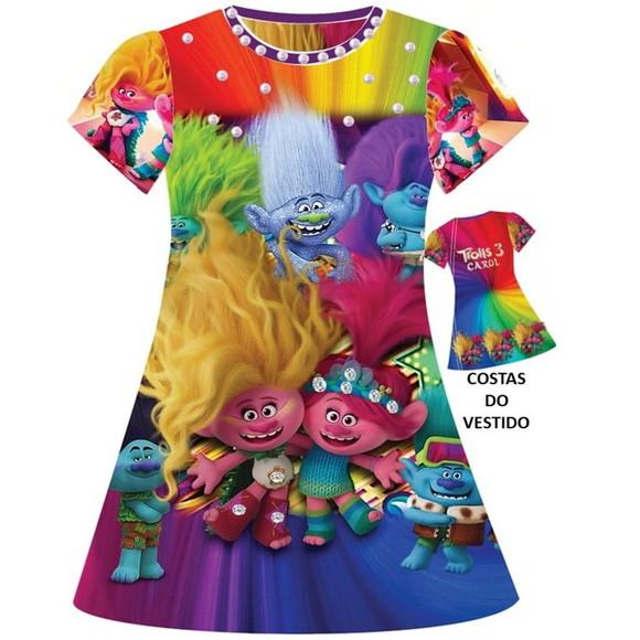 Kit Vestido e Blusa Trolls 3 Strass e Pérolas 1inf E1 Adulto