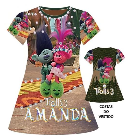 Kit Vestido e Blusa Trolls 3 Strass e Pérolas 1inf E1 Adulto