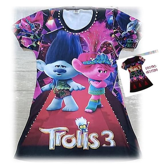 Kit Vestido e Blusa Trolls 3 Strass e Pérolas 1inf E1 Adulto