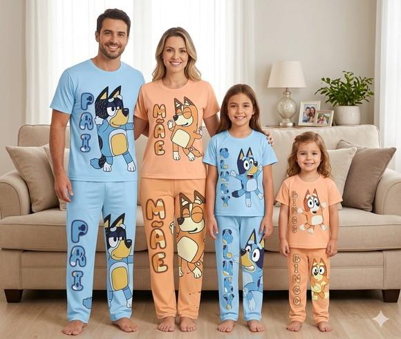 Pijama Bluey Kit Familia 2 Adulto e 2 Infantil