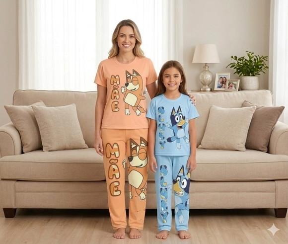 Pijama Bluey Kit Tal Mãe Tal Filha 1 Adulto e 1 Infantil