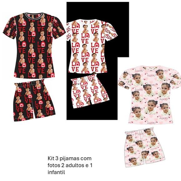 Pijama com Fotos Kit 2 Adultos e 1 Infantil
