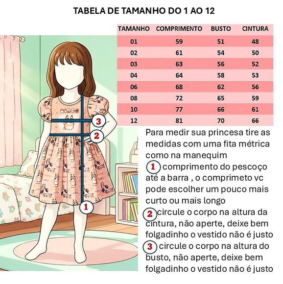 Vestido Bluey com Pérolas Manga Bufante Acompanha Saia Tutu