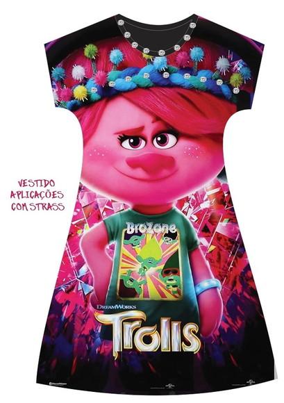 Vestido Trolls 3 com Strass e Pérolas