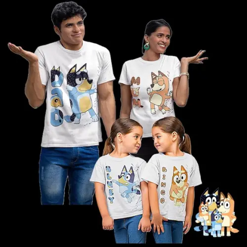 Camiseta Bluey Kit Família 4 Unidades-