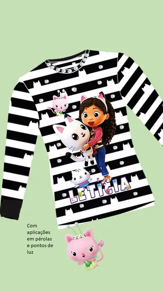 Camiseta Casa Mágica da Gabby com Strass e Pérolas