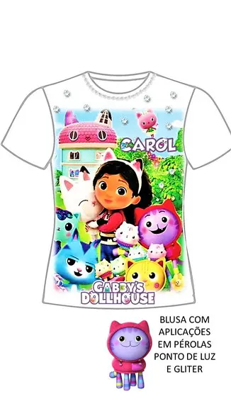 Camiseta Casa Mágica da Gabby com Strass e Pérolas