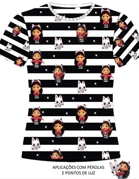 Camiseta Casa Mágica da Gabby Luxo com Strass e Pérolas
