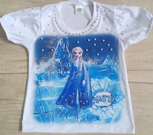 Camiseta Frozen Luxo com Strass e Pérolas