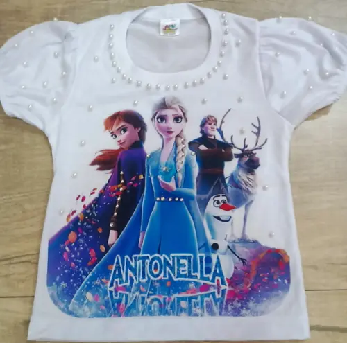 Camiseta Frozen Luxo com Strass e Pérolas