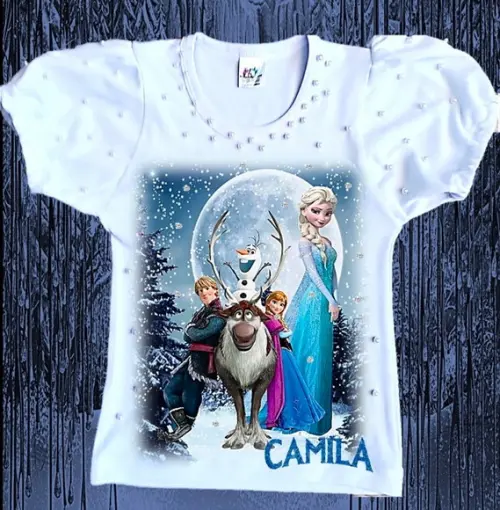 Camiseta Frozen Luxo com Strass e Pérolas