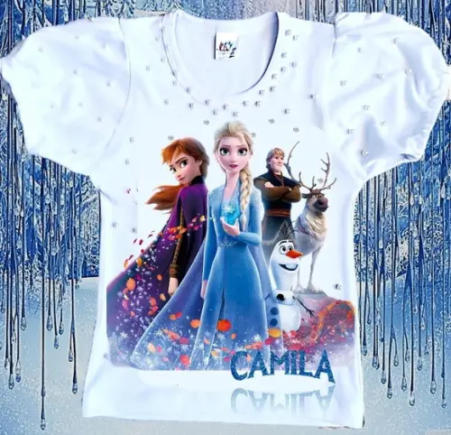 Camiseta Frozen Luxo com Strass e Pérolas